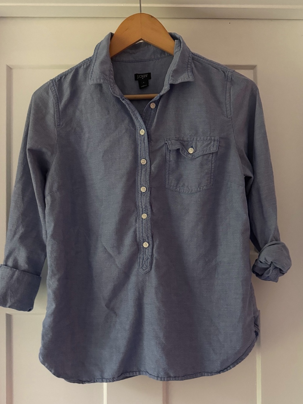 J.Crew Blue Chambray Cotton Pullover Henley Button Popover Shirt Top Size S